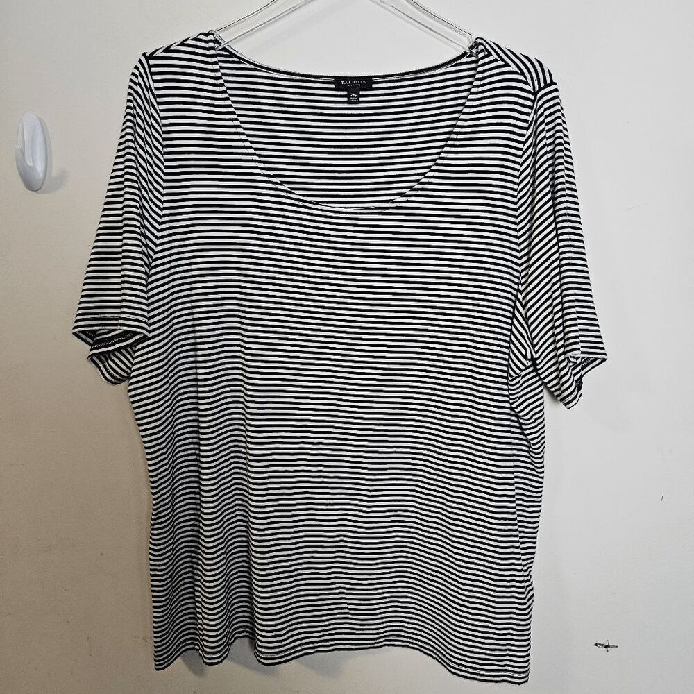 Talbots Scoop Neck Short Sleeve Shirt Women's Black/White Size 2X/Petite